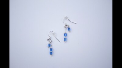 Simple Blue Square Bead Dangling Earrings - image1